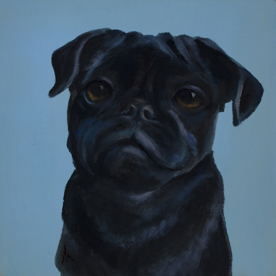 Happiness Is, Pug, Dog, Art, Pet, Portrait, Fine Art, Oil, Painting, Custom, Commission Your Own, Happiness Is, 
 The "Happiness is" series title is derived from the classic "Peanuts" comic strip statement 'Happiness is a warm puppy'. I began the series creating gifts of dog portraits of family and friends' furry companions. Now many of the paintings are available as canvas prints, reproductions start at $50 and magnets of your favs are just $3. Ideal for homes and the lobbies and interiors of any animal related business (vet clinics, grooming, boarding, supplies etc) or organization (aspca, humane society, rescues, shelters, etc). A portion of each print sale goes to no-kill shelters and rescues to help animals find their people. If anyone is of interest in learning more about what we can do for their space just contact me.