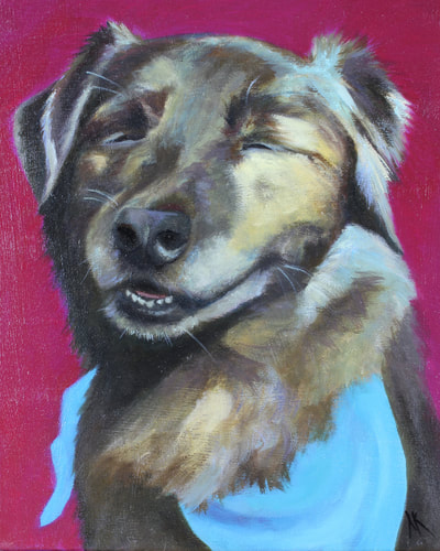 Shepherd Mix, Happiness Is,  Dog, Art, Pet, Portrait, Fine Art, Oil, Painting, Custom, Commission Your Own, Happiness Is, 
 The "Happiness is" series title is derived from the classic "Peanuts" comic strip statement 'Happiness is a warm puppy'. I began the series creating gifts of dog portraits of family and friends' furry companions. Now many of the paintings are available as canvas prints, reproductions start at $50 and magnets of your favs are just $3. Ideal for homes and the lobbies and interiors of any animal related business (vet clinics, grooming, boarding, supplies etc) or organization (aspca, humane society, rescues, shelters, etc). A portion of each print sale goes to no-kill shelters and rescues to help animals find their people. If anyone is of interest in learning more about what we can do for their space just contact me.