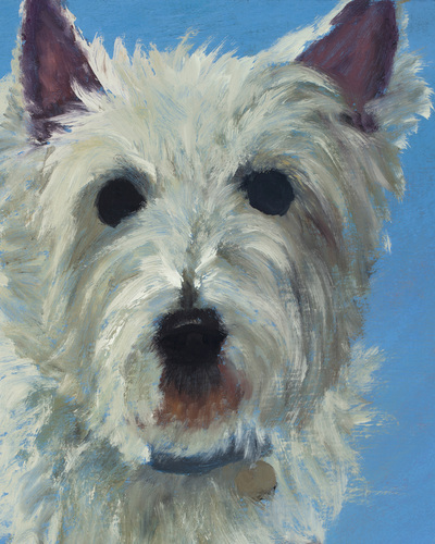 Westie, Happiness Is,  Dog, Art, Pet, Portrait, Fine Art, Oil, Painting, Custom, Commission Your Own, Happiness Is, 
 The "Happiness is" series title is derived from the classic "Peanuts" comic strip statement 'Happiness is a warm puppy'. I began the series creating gifts of dog portraits of family and friends' furry companions. Now many of the paintings are available as canvas prints, reproductions start at $50 and magnets of your favs are just $3. Ideal for homes and the lobbies and interiors of any animal related business (vet clinics, grooming, boarding, supplies etc) or organization (aspca, humane society, rescues, shelters, etc). A portion of each print sale goes to no-kill shelters and rescues to help animals find their people. If anyone is of interest in learning more about what we can do for their space just contact me.