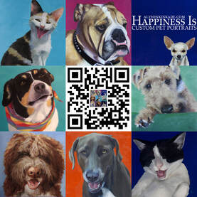 Happiness Is Pet Portraits by Alyson Kinkade. please contact me for consultation on interior placements from this series which is ideal for the lobbies and interiors of any animal related business (vet clinics, grooming, boarding, etc) or organization (aspca, rescues or shelters)  click any image below to order a canvas print, or to commission your own pet portrait, click here 