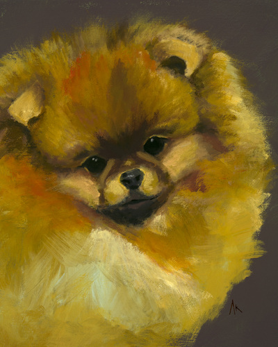 Pomeranian, Happiness Is,  Dog, Art, Pet, Portrait, Fine Art, Oil, Painting, Custom, Commission Your Own, Happiness Is, 
 The "Happiness is" series title is derived from the classic "Peanuts" comic strip statement 'Happiness is a warm puppy'. I began the series creating gifts of dog portraits of family and friends' furry companions. Now many of the paintings are available as canvas prints, reproductions start at $50 and magnets of your favs are just $3. Ideal for homes and the lobbies and interiors of any animal related business (vet clinics, grooming, boarding, supplies etc) or organization (aspca, humane society, rescues, shelters, etc). A portion of each print sale goes to no-kill shelters and rescues to help animals find their people. If anyone is of interest in learning more about what we can do for their space just contact me.