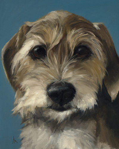 Scruffy, Happiness Is,  Dog, Art, Pet, Portrait, Fine Art, Oil, Painting, Custom, Commission Your Own, Happiness Is, 
 The "Happiness is" series title is derived from the classic "Peanuts" comic strip statement 'Happiness is a warm puppy'. I began the series creating gifts of dog portraits of family and friends' furry companions. Now many of the paintings are available as canvas prints, reproductions start at $50 and magnets of your favs are just $3. Ideal for homes and the lobbies and interiors of any animal related business (vet clinics, grooming, boarding, supplies etc) or organization (aspca, humane society, rescues, shelters, etc). A portion of each print sale goes to no-kill shelters and rescues to help animals find their people. If anyone is of interest in learning more about what we can do for their space just contact me.