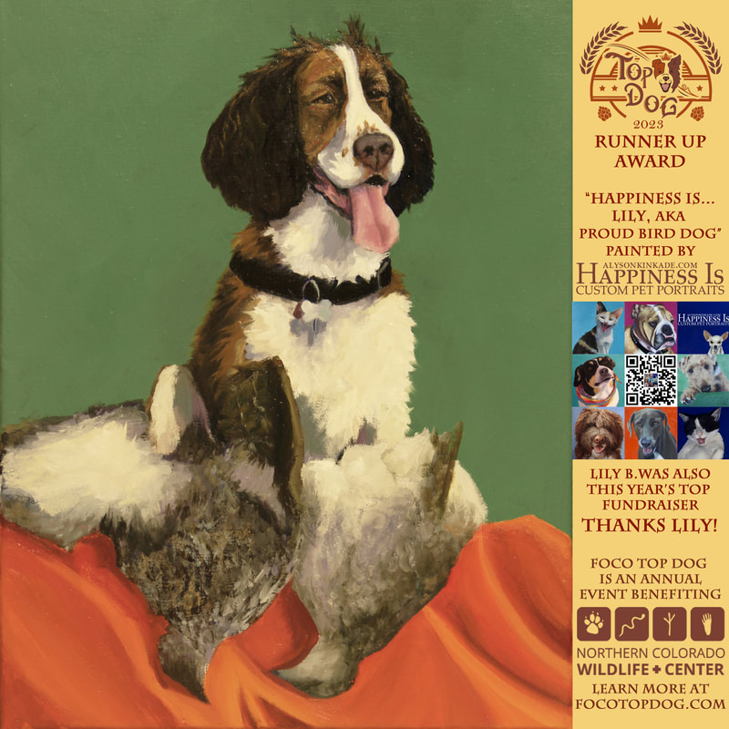 I was honored to be selected to provide the Runner Up Award for this year's Foco Top Dog The painting of Lily B. was a fun challenge to get to paint, and I'm proud to be part of raising funds and awareness for Northern Colorado Wildlife Center     Because EVERY dog is Top Dog to their people - order a custom pet portrait and  use code: WILDhappiness at checkout - you'll get 15% off and Noco Wildlife Center gets 15% from me... alysonkinkade.com/store/p143/happiness_custom_original.html    Be sure to follow Foco Top Dog and enter next year's competition for a chance of having your dog's image on a can of Odell beer... focotopdog.com     #focotopdog #nocowildlifecenter #odellbrewing #AKfineART #HappinessIs #custompetportrait #AlysonKinkade #ArtWithACause #custompetart #petportrait #dogart #prettypup #petpainting #petlovers #dogsofinstagram #instadogs  #loveyourdogseveryday #doglife #doglovers #fundraiser #TopDog2023 #TopDogToo #LilyB #TopFundraiser